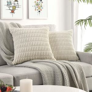 ✨ 4pc Volcanics Corduroy Beige Striped Pillow Covers 18x18 Modern Boho Decor